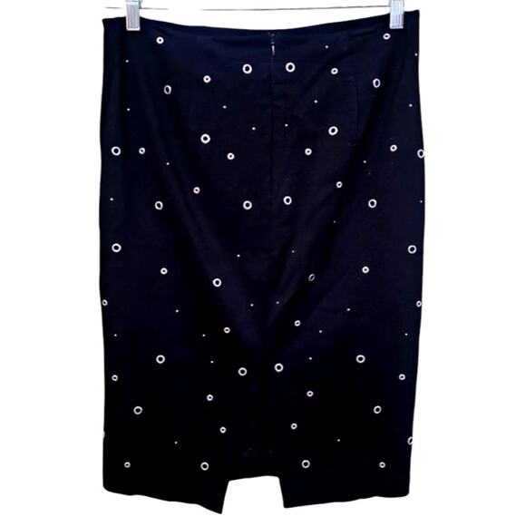 Carmen Marco Valvo Skirt Black Stetch Pull On Pencil Grommet Women Size 8 - Picture 2 of 5